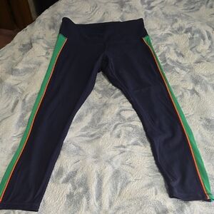Women's Tory Burch Sport Leggings Navy Blue With Colored Side Stripes